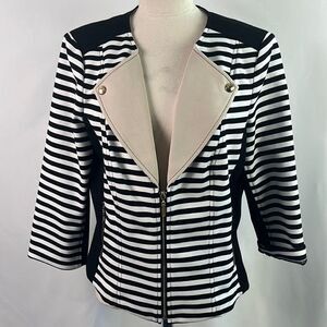 White/Black Striped Jacket With Tan Zipper